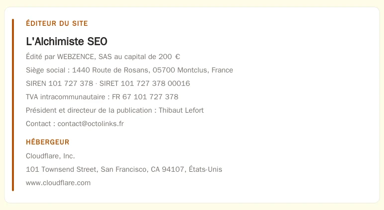 Coordonnées légales de l&rsquo;éditeur et de l&rsquo;hébergeur du site