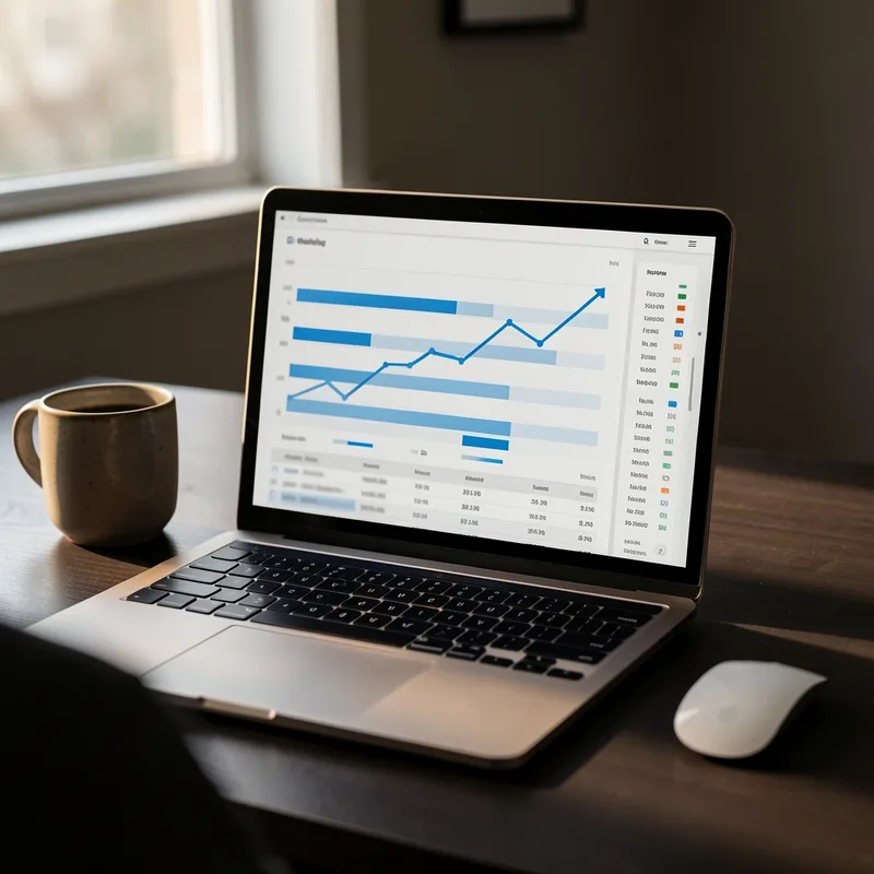 Écran d&rsquo;ordinateur affichant un tableau de suivi de positions et un graphique de progression