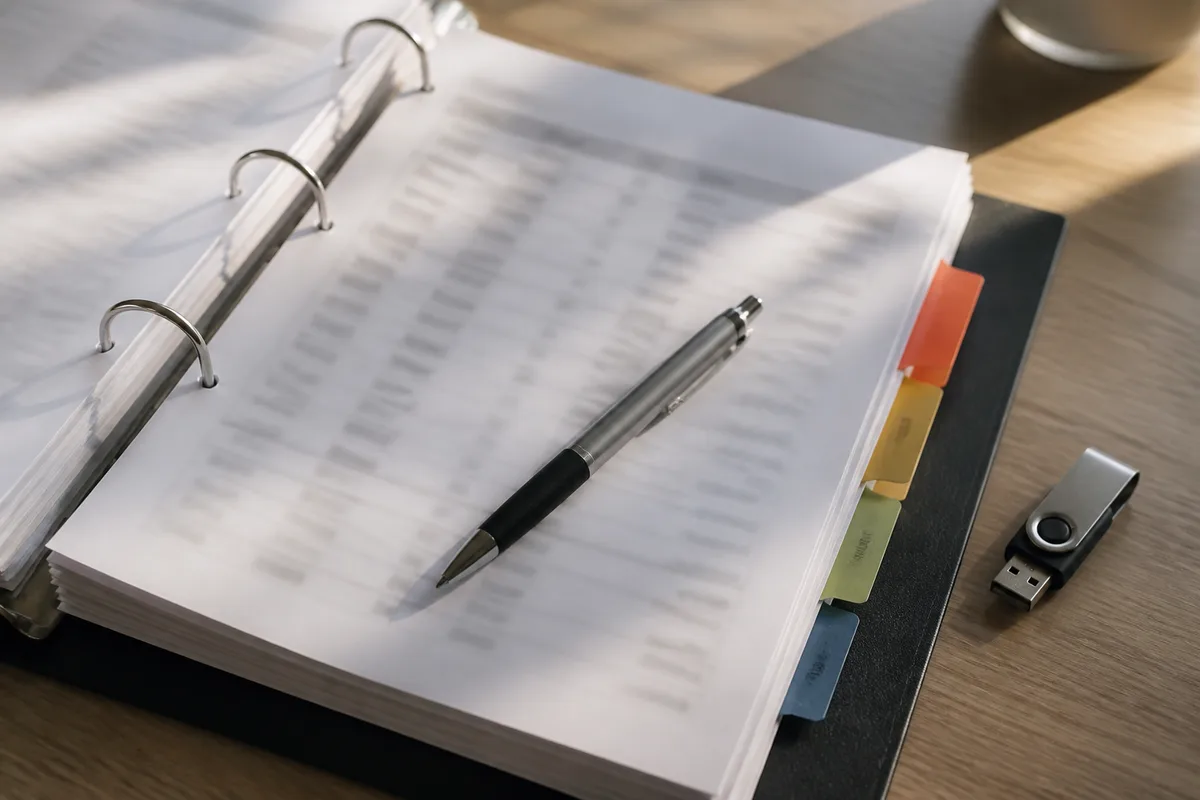 Classeur de documentation de projet ouvert sur un plan de reprise et des identifiants d&rsquo;accès listés